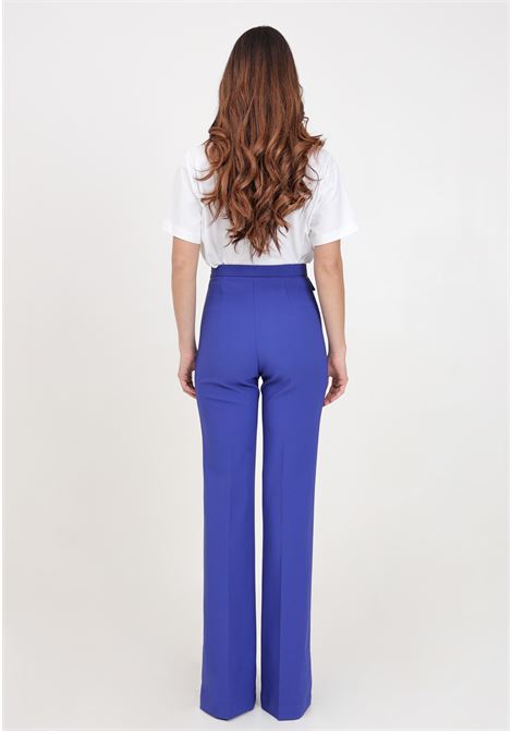 Indigo blue women's palazzo trousers in stretch crêpe with flaps ELISABETTA FRANCHI | PA02941E2828